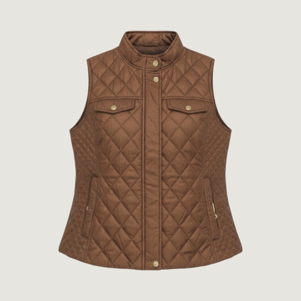 Marc New York Quilted Vest S Brown Layer Equestrian Casual Luxury Gold Hardware